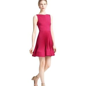 Valentino Techno Couture Fit And Flare Plisse Skirt Dress SZ 12 Pink Luxury EUC